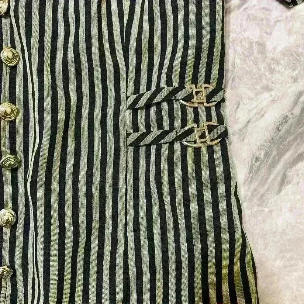Miss Dorby Womens Size 8 Dress Short Sleeve Black Stripe Buttons Vintage Style - Picture 9 of 9